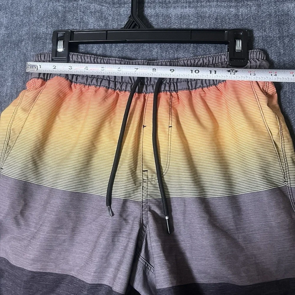 Hurley Mens Board Shorts Sunset Stripe Swim Trunks Grey Orange Size Small